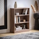 Vida Designs Cambridge 3 Tier Low Bookcase Walnut Wood Shelving Display view 2