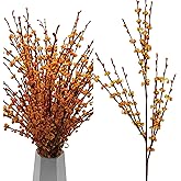 Wootkey 5 Pcs 29.5" Long Fake Fall Flowers Burnt Orange Jasmine Fall Floral Stems for Wedding Bouquets Dried Autumn Orange Fake Flowers for Vases Home Parties