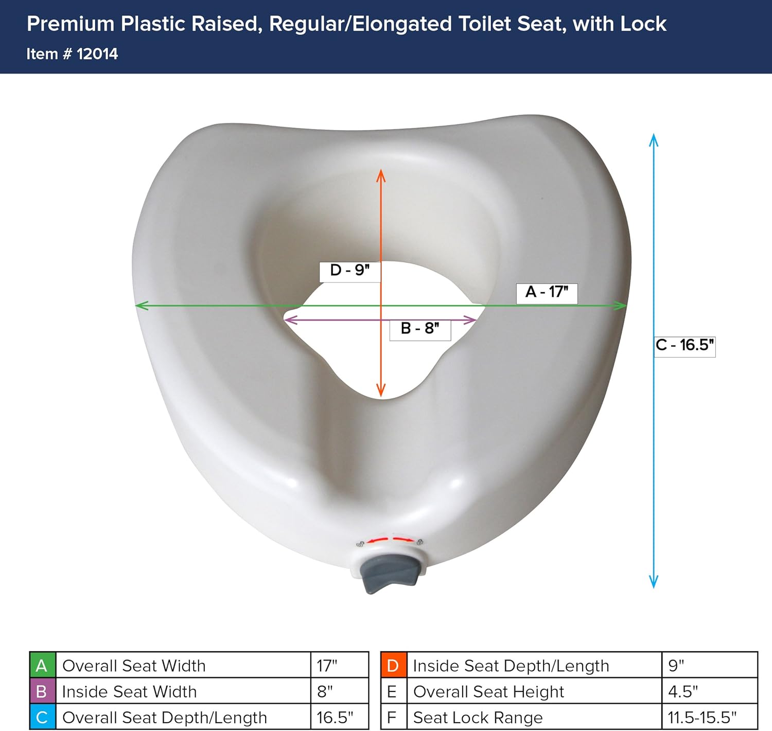 Drive Medical Premium Plastic Raised Toilet Seat with Lock, Elongated: Health & Personal Care