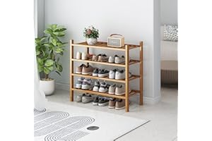 KSKSPE 4-Tier Free Standing Shoe Racks, Stackable | Beautiful | Natural | Functional | Sturdy, Bamboo Shoe Rack For Hallway Closet Living Room Entryway Organizer (4-Tier)