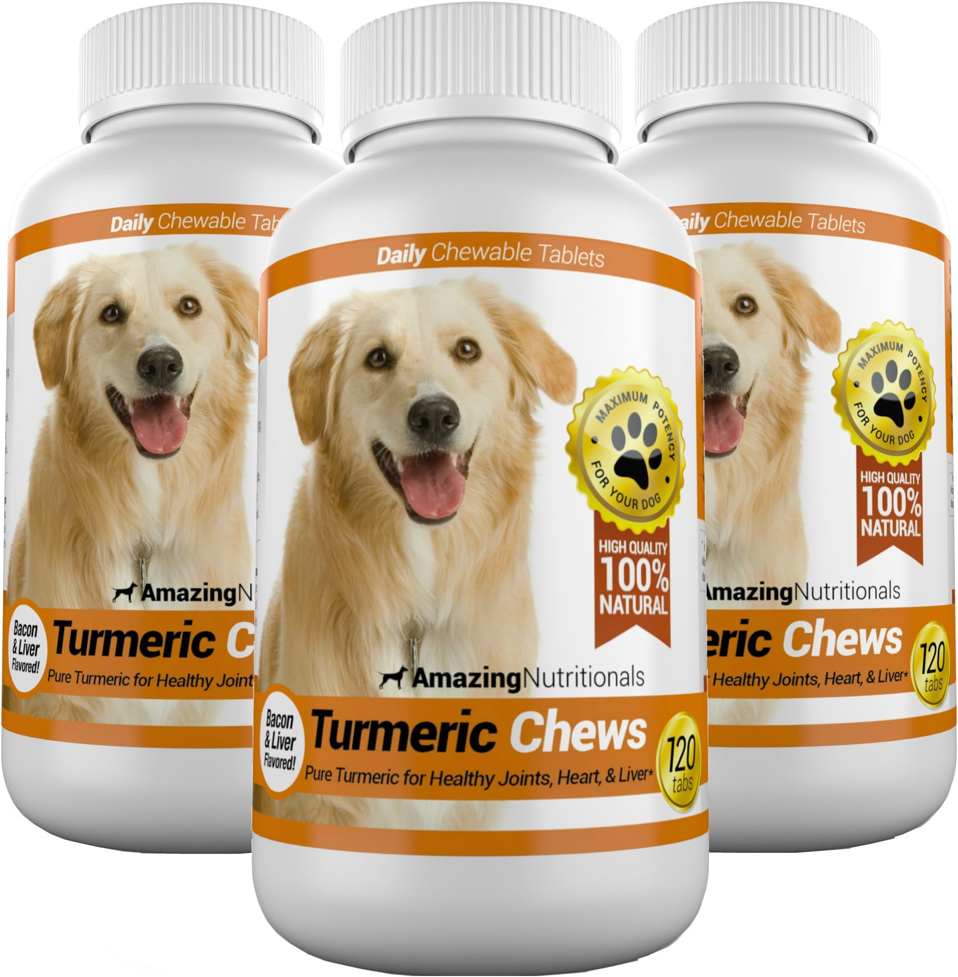 Amazing Turmeric for Dogs Curcumin Pet Antioxidant, Eliminates Joint Pain Inflammation, 120 Chews