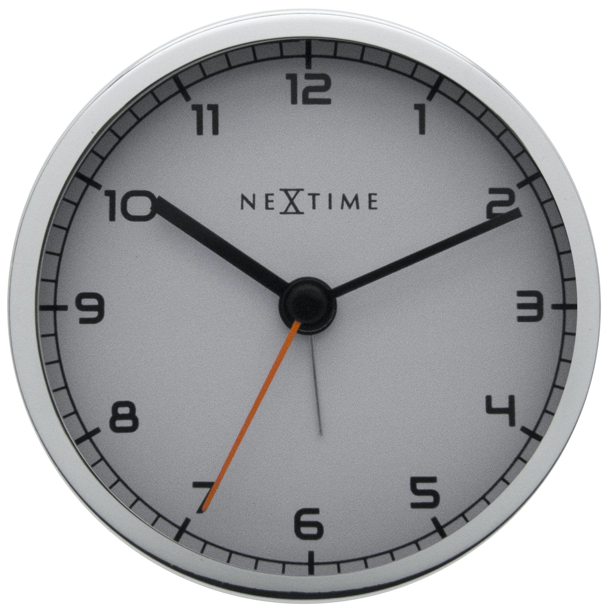 NeXtime alarm clock, "COMPANY ALARM" very silent, white / metallic, ø 9 cm