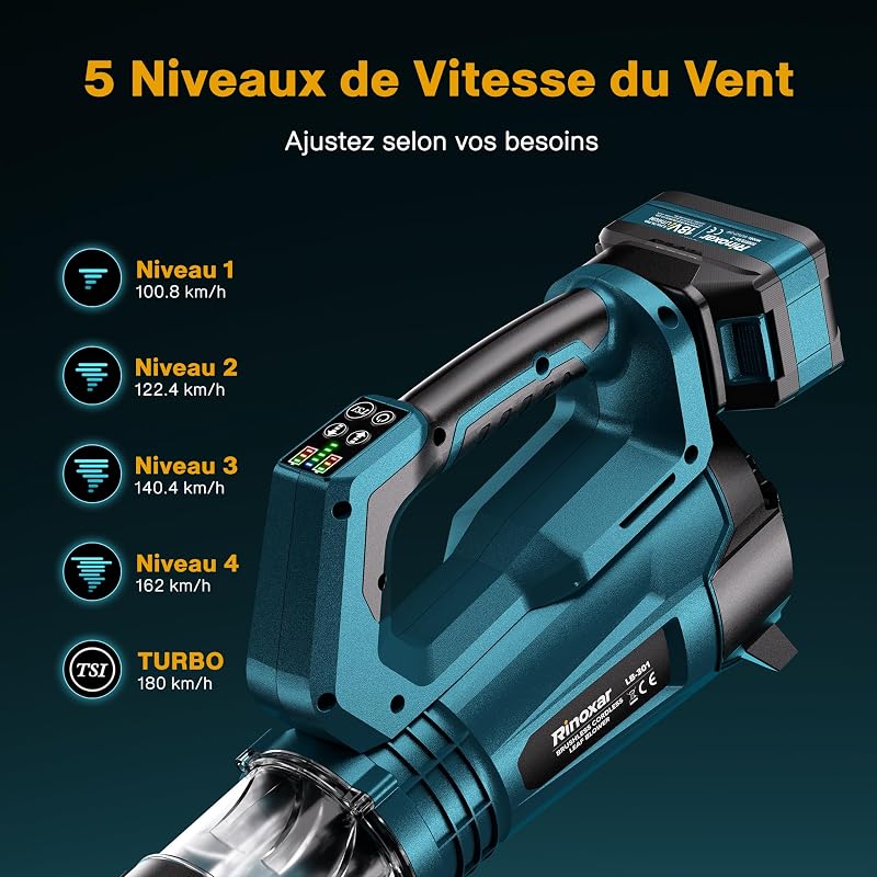 Souffleur Batterie, Moteur Brushless, 2 Batteries 18V/5200mAh et Chargeur