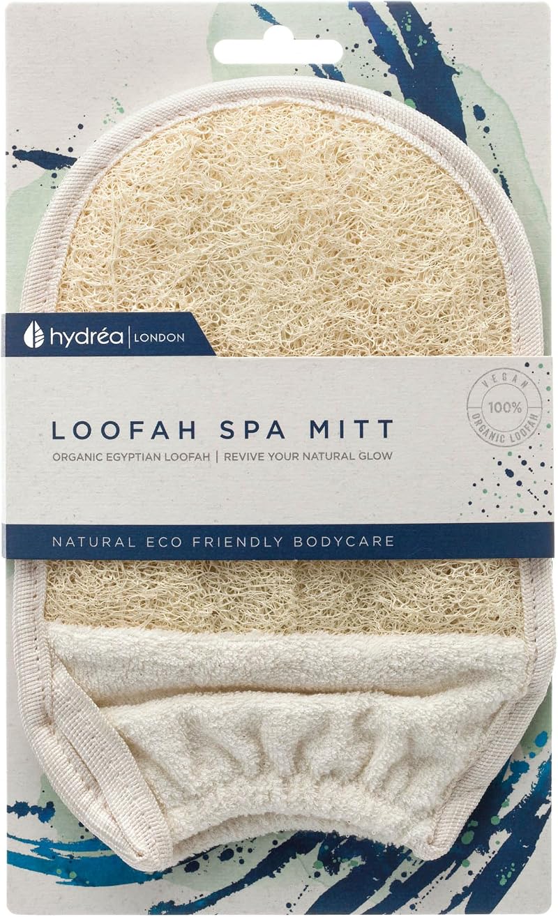 Hydrea London Organic Egyptian Loofah Spa Pad Mitt Body Exfoliator Bath Shower
