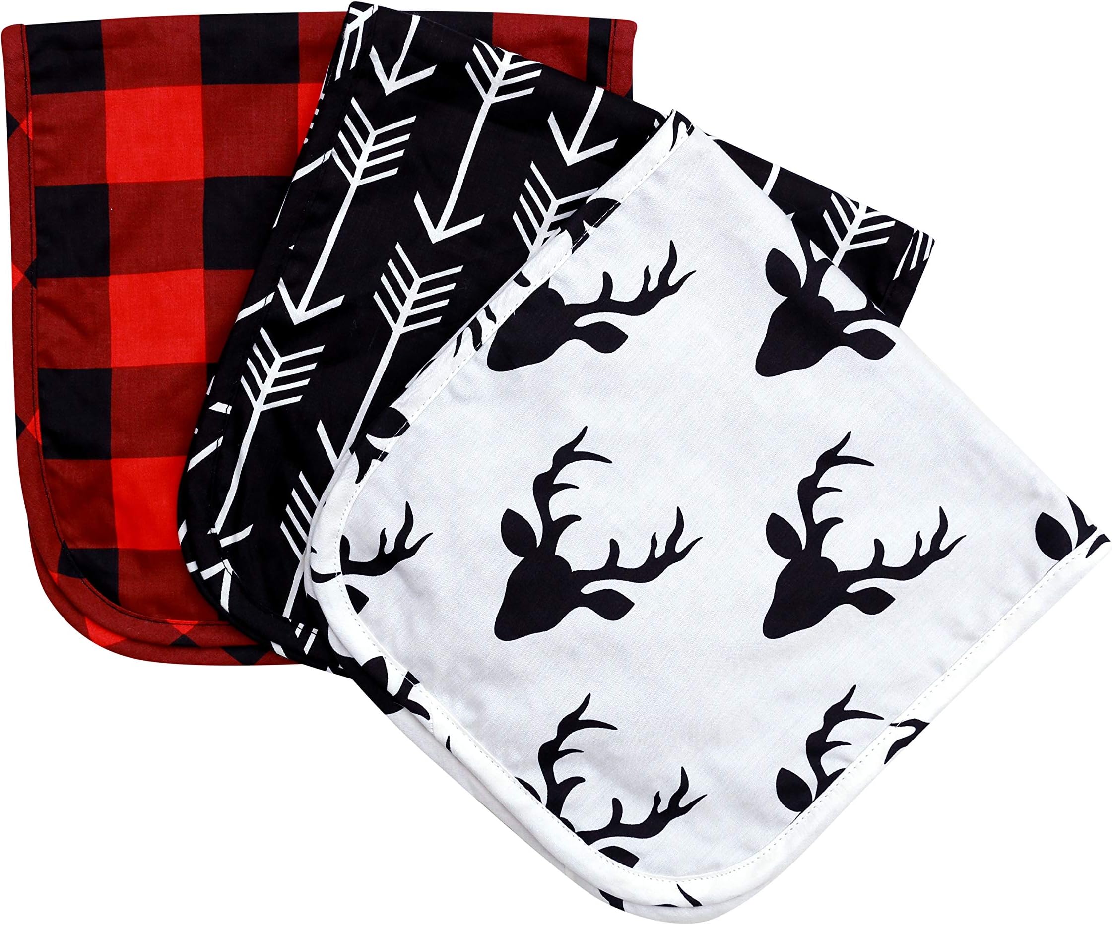 JLIKABurp Cloths boy Girl - Cotton Minky Baby Burp Cloth - Woodland Nursery Decor for Boys (Buffalo Plaid Woodland Collection)