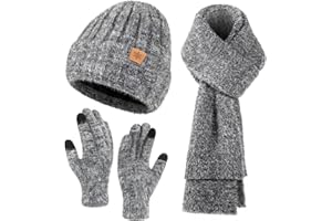 Trifabricy Winter Hat Scarf Gloves Set for Women, Thermal Beanie with Fleece Lining, Thickened Scarf, Touchscreen Gloves