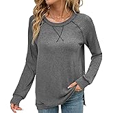 levaca Womens Ribbed Long Sleeve Shirts Loose Fit Exposed Seam Fall Tunics Tops to Wear With Leggings