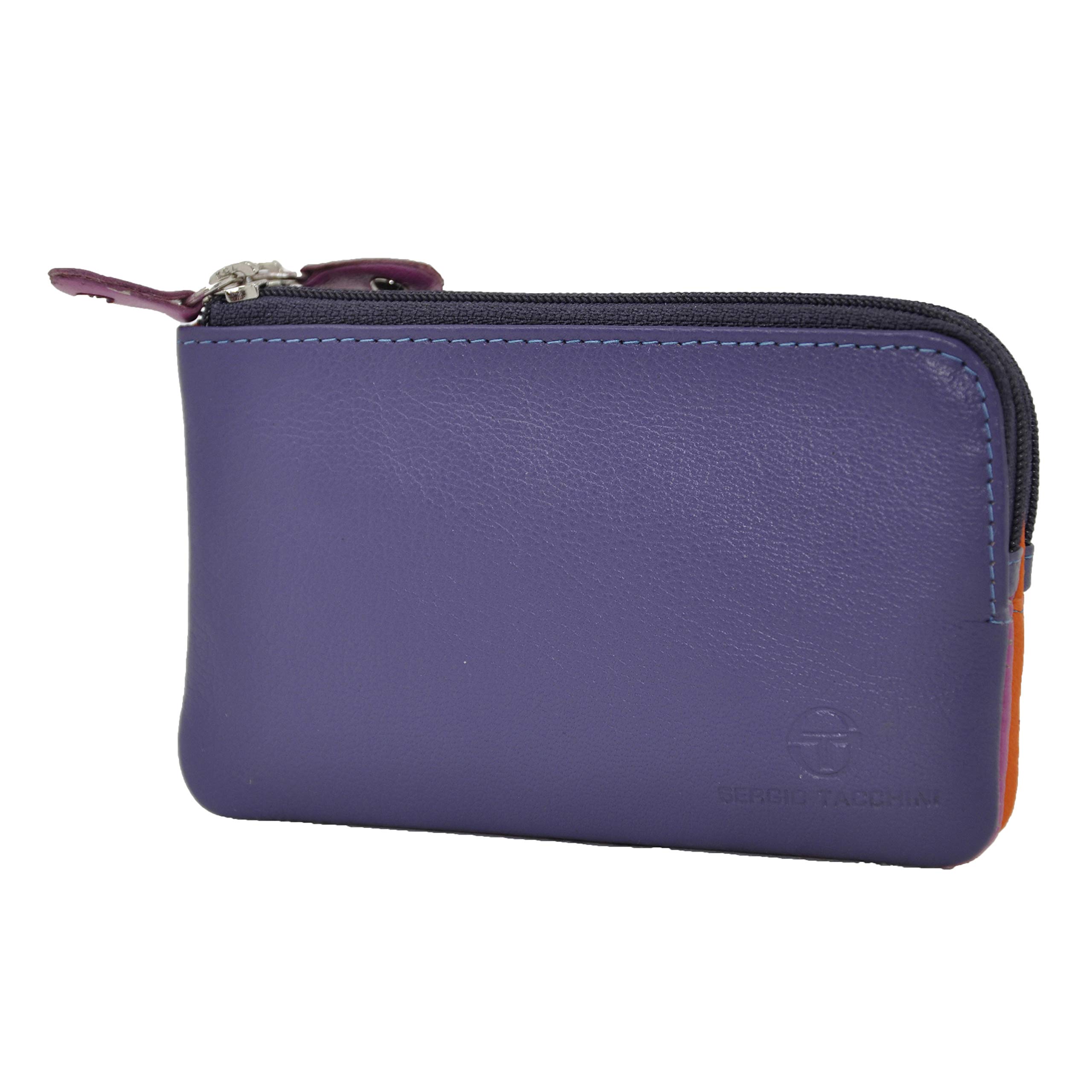SERGIO TACCHINI keyholder in genuine Leather with zip, Double and Detachable with Clip, Purse, Multicolor, Modern design, Unisex Purple -