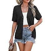 Zeagoo Women's 2026 Summer Short Sleeve Crochet Cardigan V Neck Cropped Lightweight Button up Bolero Shrug Sweater