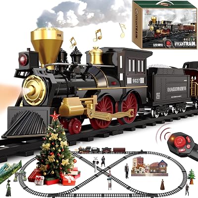 BUBUQE Remote Control Train Set with Steam Locomotive & Tracks