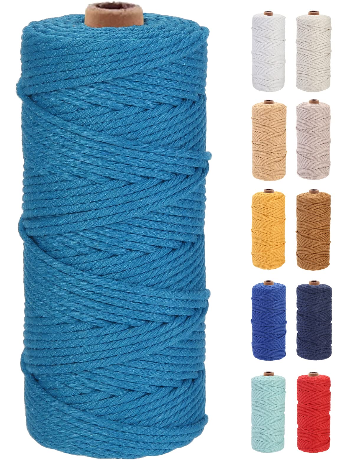 GOHOF Macrame Cord 3mm x 100m Premium Cotton Macrame Rope, 4 Strand Twisted Soft Cotton Cord, One of The Most Perfect Materials for Macrame Art, Cotton String Without Chemicals (Dodger Blue) — image 1