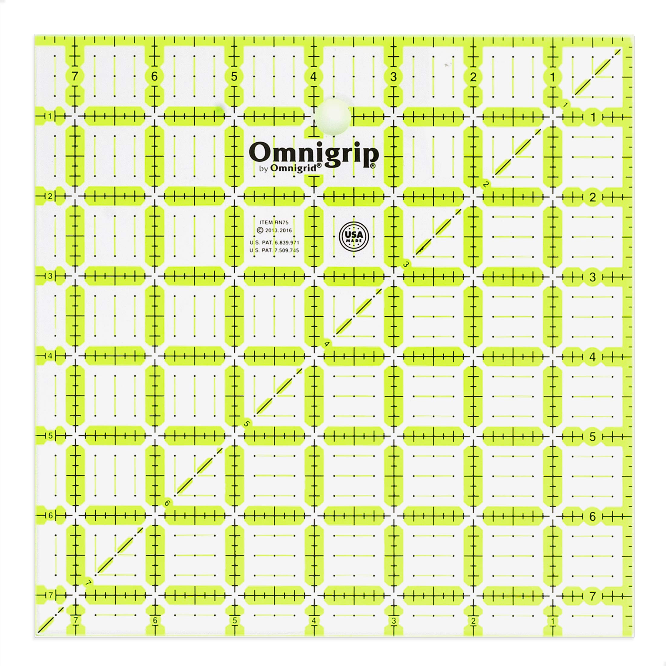 Omnigrip quilter ruler, non-slip square 7-½ "x 7-½" green