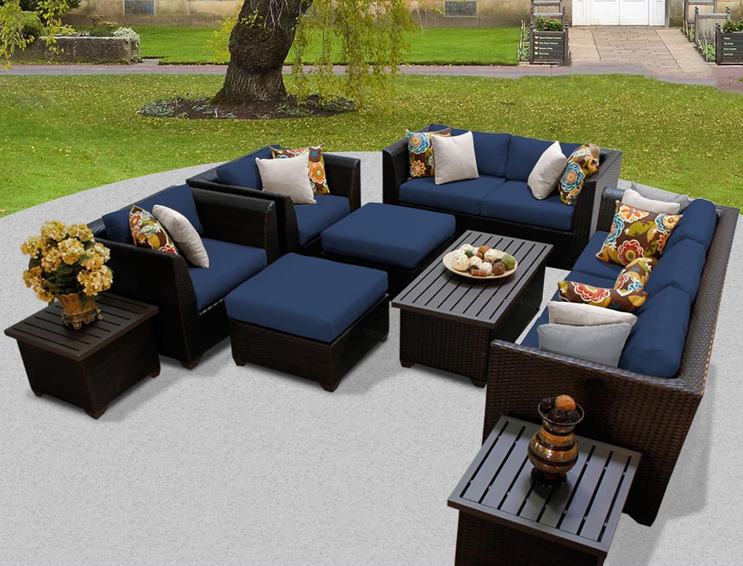 Amazon Com Tk Classics Barbados 12 Piece Outdoor Wicker Patio Furniture Set Navy Garden Outdoor