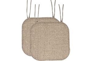 Sweet Home Collection Chair Cushion Memory Foam Pads with Ties Honeycomb Pattern Slip Non Skid Rubber Back Rounded Square 16" x 16" Seat Cover, 2 Pack, Aria Brown 6 pack