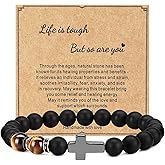 KORATER Get Well Soon Gifts for Men,Natural Healing Stone Inspirational Bracelets,Recovery Gifts After Surgery