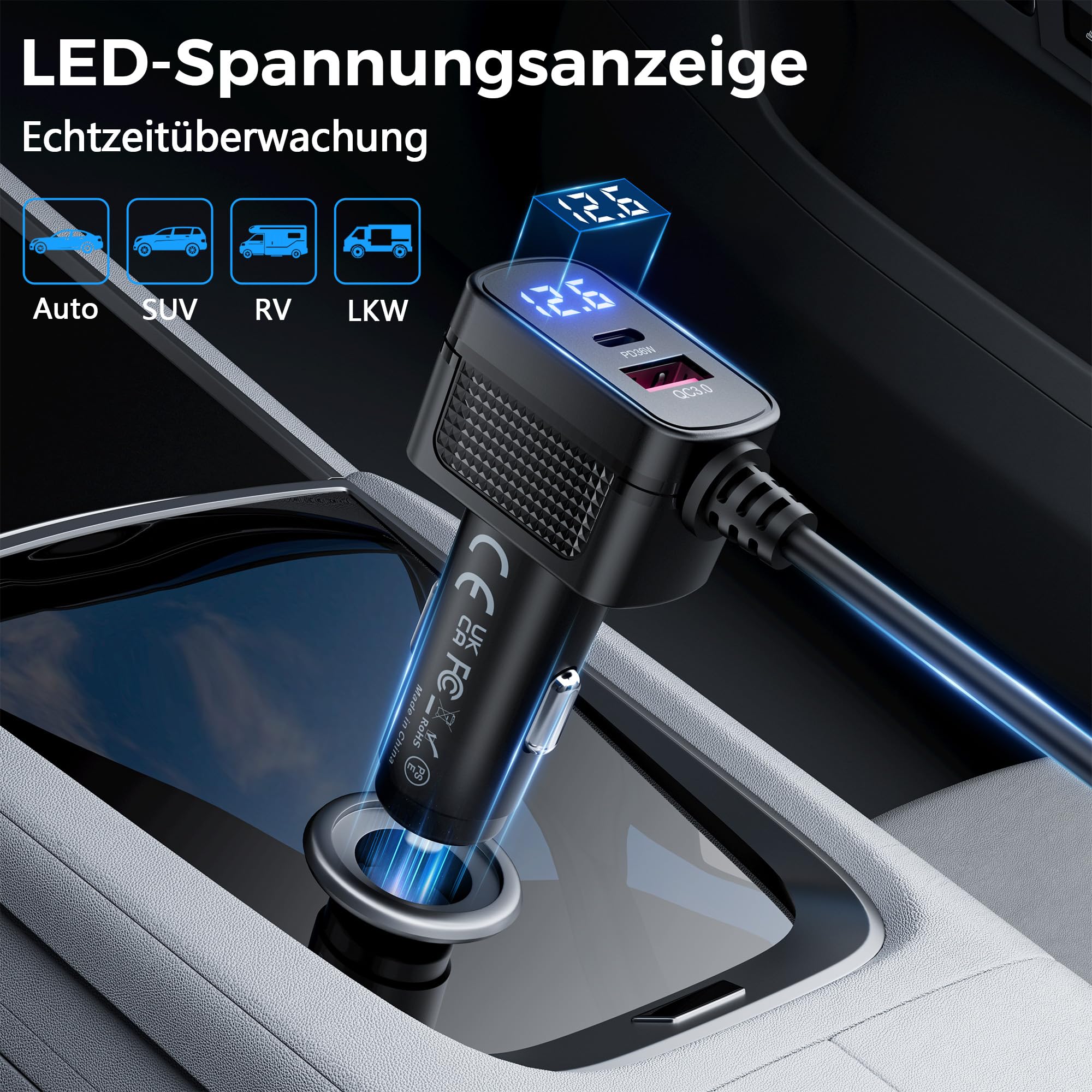 SOARUN 120W Auto Ladegerät,12V/24V KFZ Zigarettenanzünder Verteiler 6 in 1 9