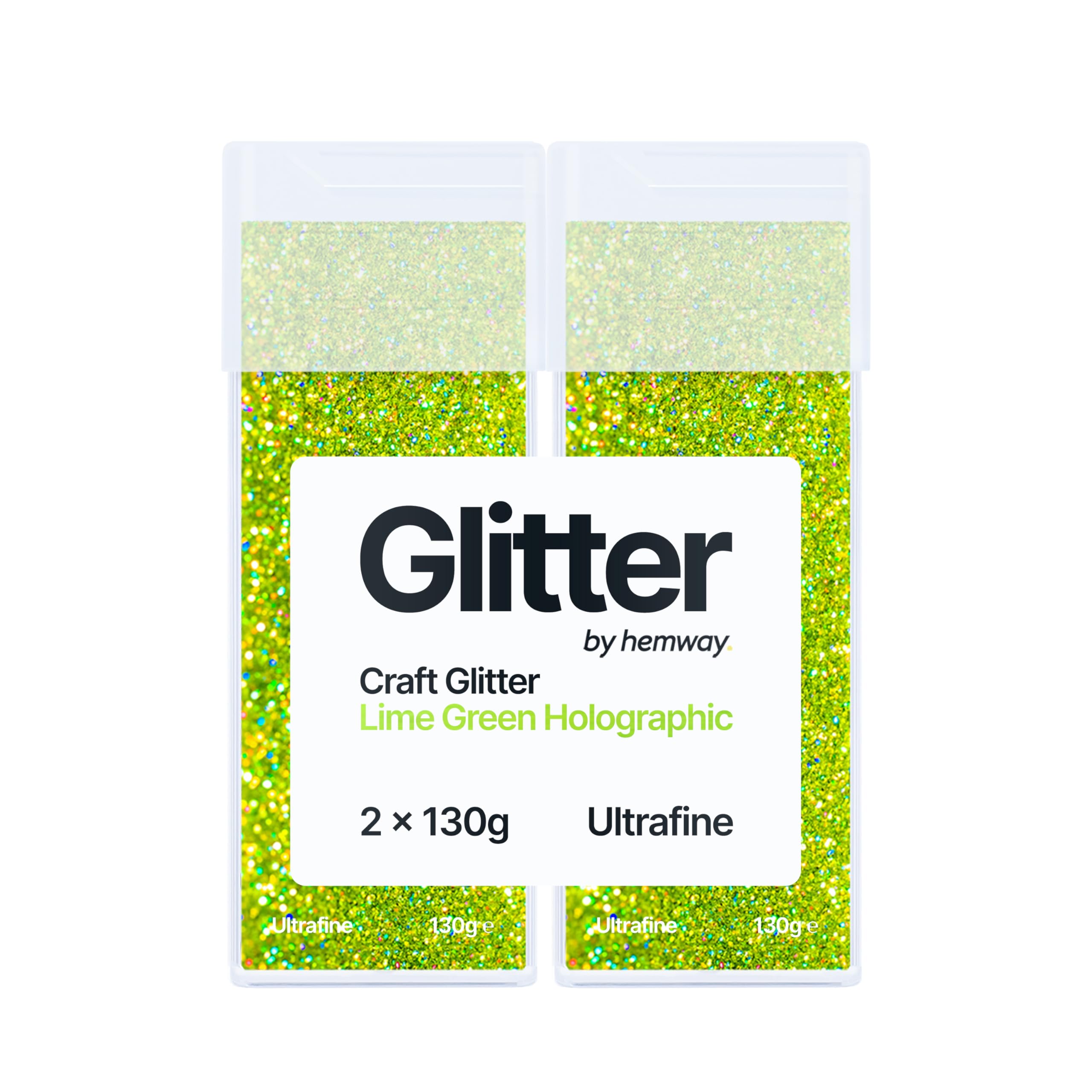 Hemway Glitter Shaker Lime Green Holographic 130g x2 Pack Ultrafine, Craft Glitter Shakers for Resin & Epoxy Crafts, Christmas Art Supplies, Nail, Body, Face, Eye, Festival, Crafting, Slime, Sparkle