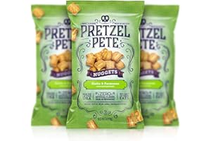 Pretzel Pete Garlic & Parmesan Seasoned Pretzel Nuggets, Non-GMO, Small Batch, Bold Flavor, 9.5oz (3 Pack)