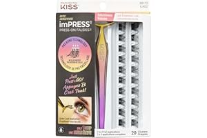 KISS imPRESS Falsies Self Adhesive Eyelashes, Press On Lashes, 12mm-14mm Glam Volume Lashes, Black, No Glue Needed, Invisible Band, 36 Lash Clusters & Non-Stick Applicator - Voluminous