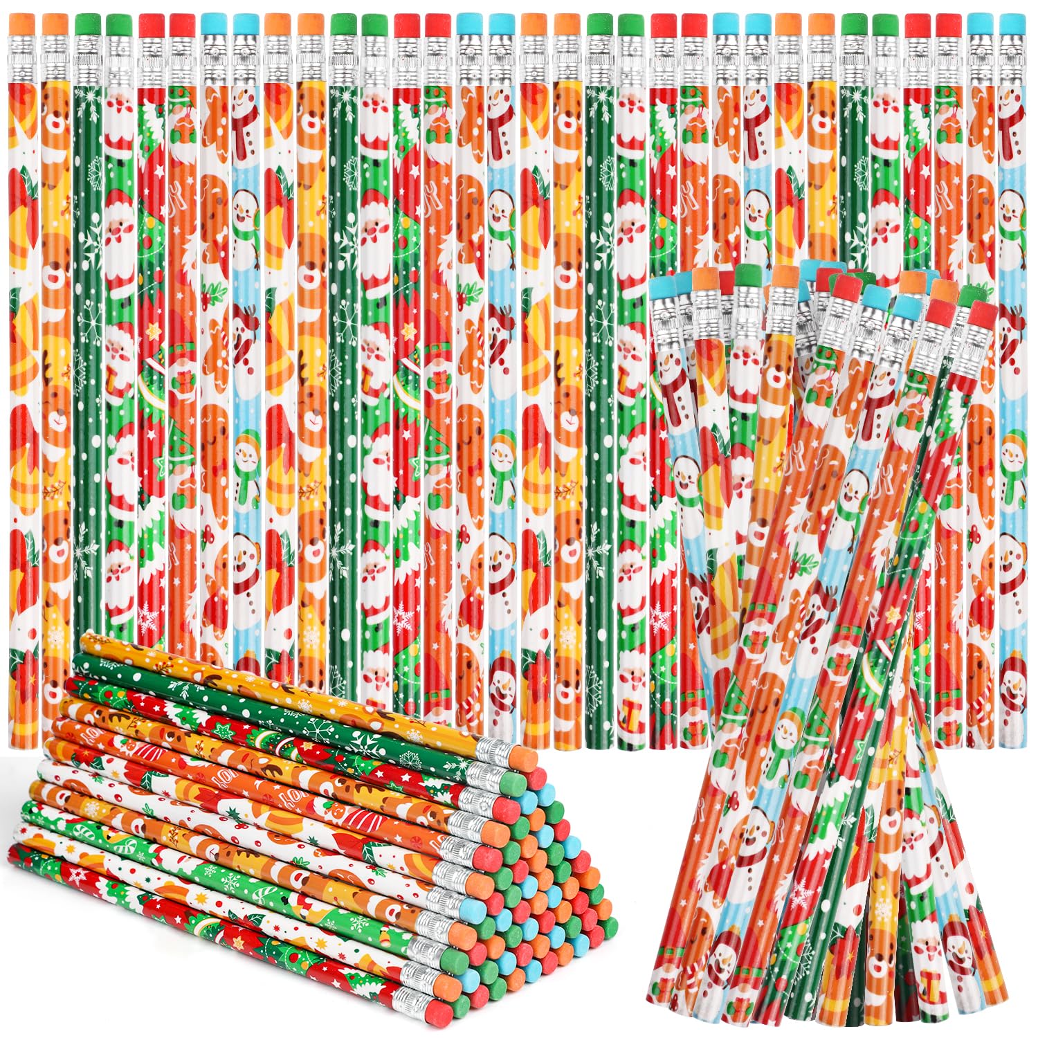 VEYLIN Christmas Pencils, 48 Pack of Xmas Pencils with Erasers Kids Children Holiday Gifts Christmas Classroom Prizes