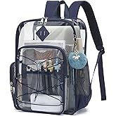 Lrenagao Clear Backpack for School Girls Women, Boys Kids Heavy Duty PVC Transparent Backpacks See Through Clear Bookbags Navy Blue