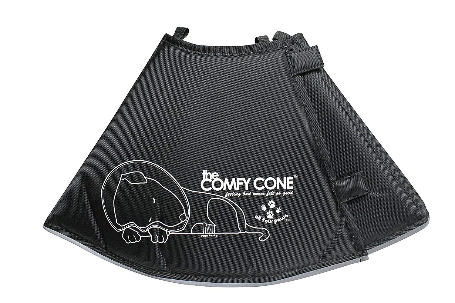 All Four Paws The Original Comfy Cone, Soft Pet Recovery Collar with Removable Stays, Small-Long, Black