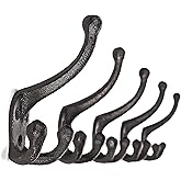 Ambipolar 5-Pack TriLeg Coat Hooks. Wall Mounted, Heavy Duty Decorative Black Wall Hooks for Mudroom, Hat Rack, Purse Hooks. Cast Iron Decorative Antique Black Hooks