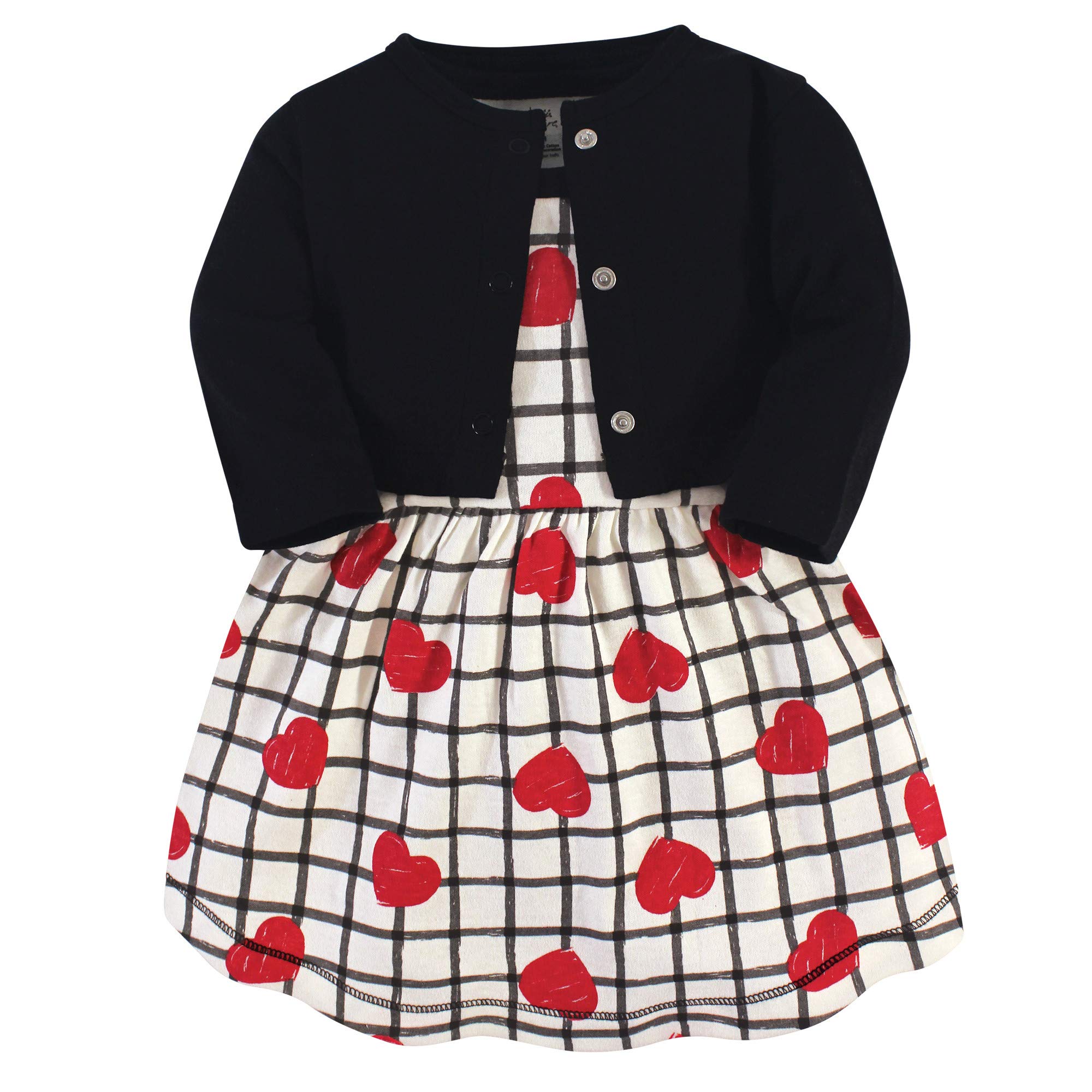 Photo 1 of *MISSING CARDIGAN* Touched by Nature Baby Girls' Organic Cotton Dress, Black Red Heart, 0-3 Months