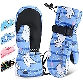 West Biking Kids Ski Mittens, Waterproof Snow Insulated Mittens Toddler Winter Ski Snow Gloves with String, Boys Girls 4-10