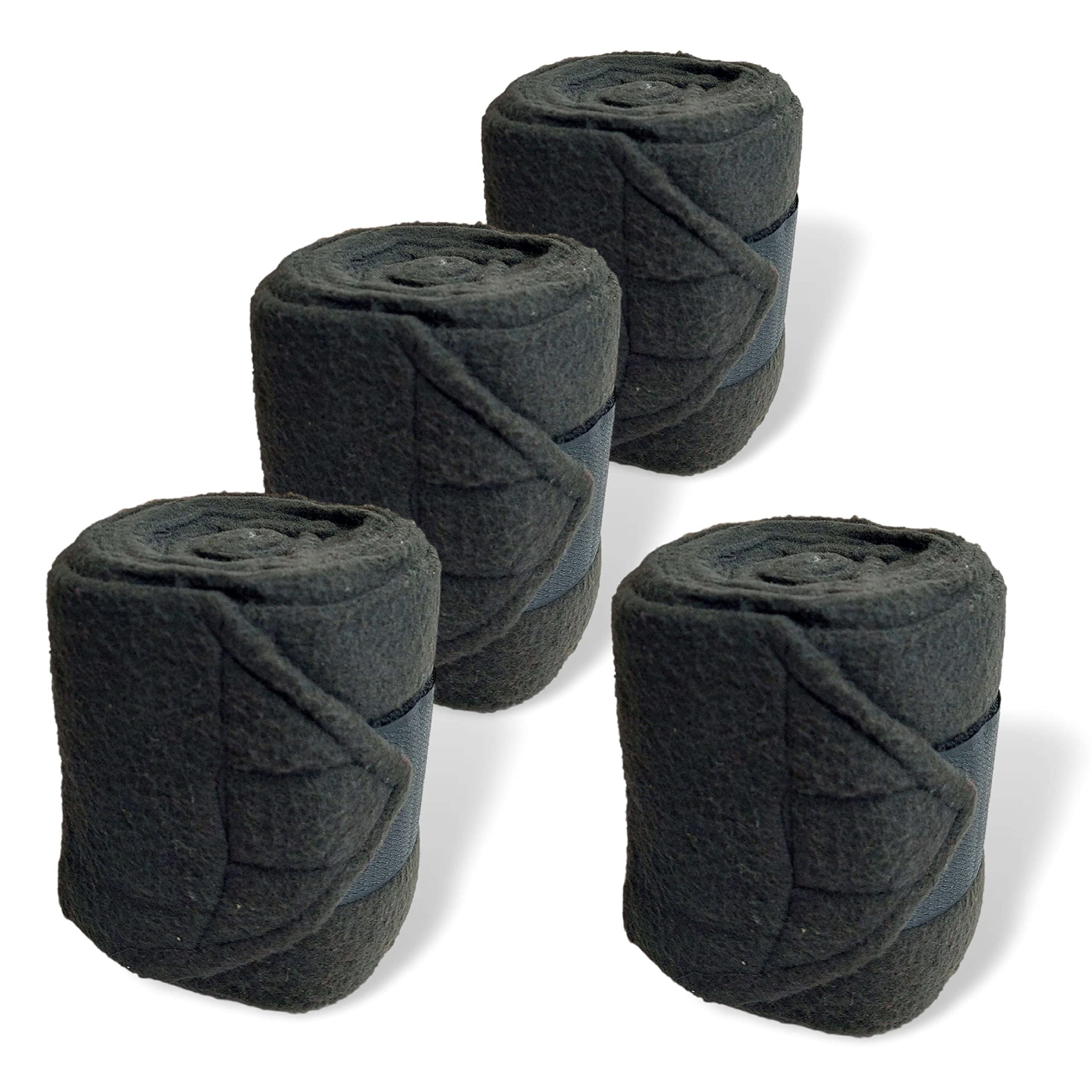 Pferdelinis Fleece Bandages for Horse - Fleece Bandages Horse in Set of 4 with Practical Storage Bag (Shetland Pony (Shetland), Black)