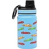 MIRA 12 oz Stainless Steel Kids Water Bottle - Metal Thermo Flask Keeps Cold for 24 Hours, Hot for 12 Hours - Double Wall Vacuum Insulated - Leak Proof BPA-Free Lid - Racecars
