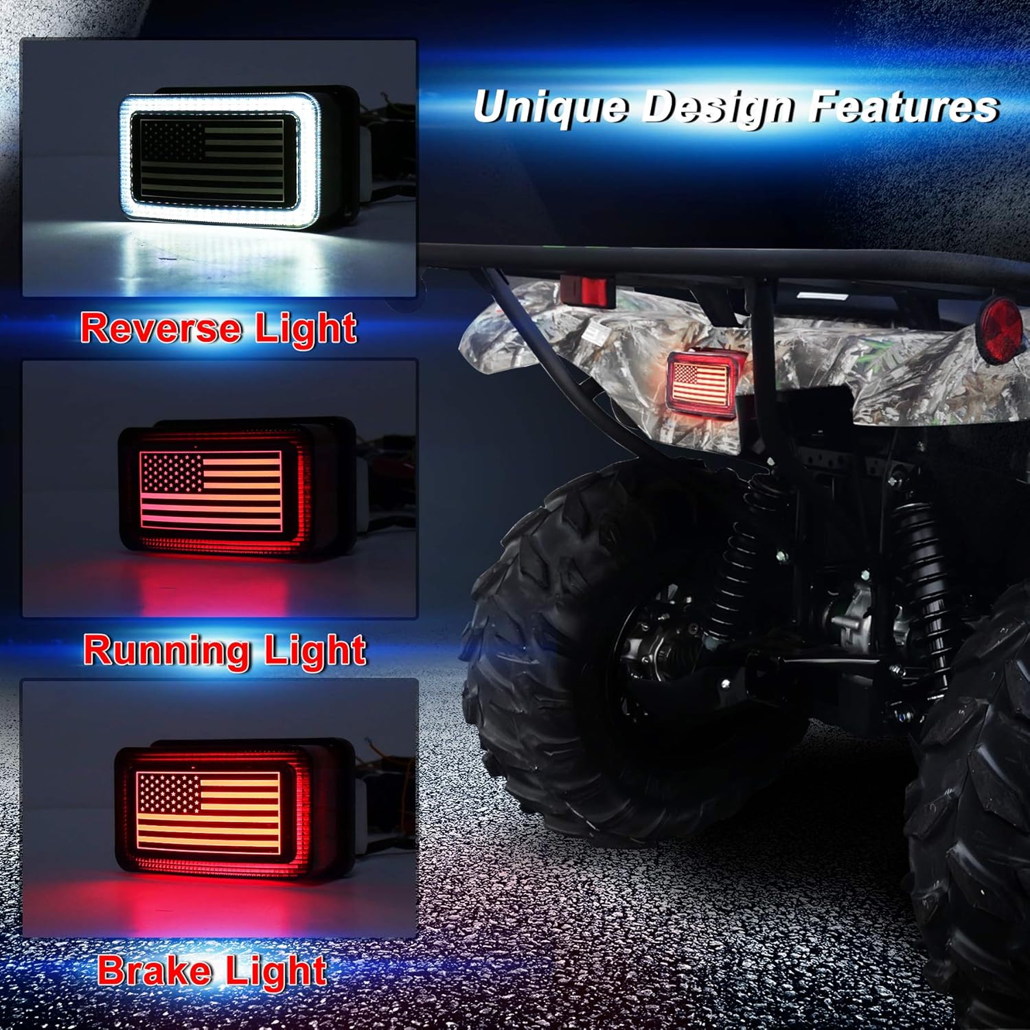 US Flag Design Tail Light for ATV UTV Yamaha Rhino Viking Grizzly Big