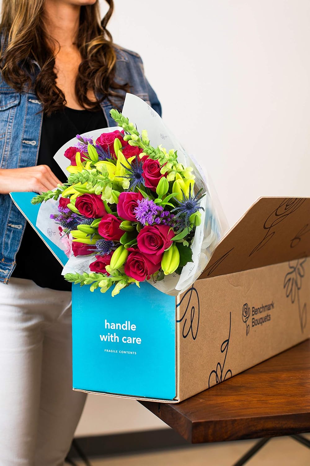Amazon Com Benchmark Bouquets Joyful Wishes With Vase Fresh Cut Flowers Grocery Gourmet Food