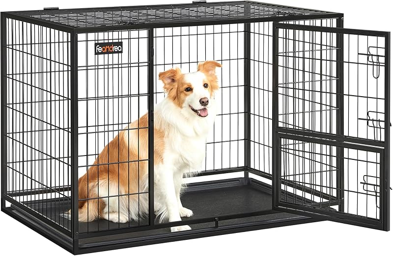 Feandrea Heavy-Duty Dog Crate 107 x 70 x 74.9 cm Double Doors Black PPD001B01