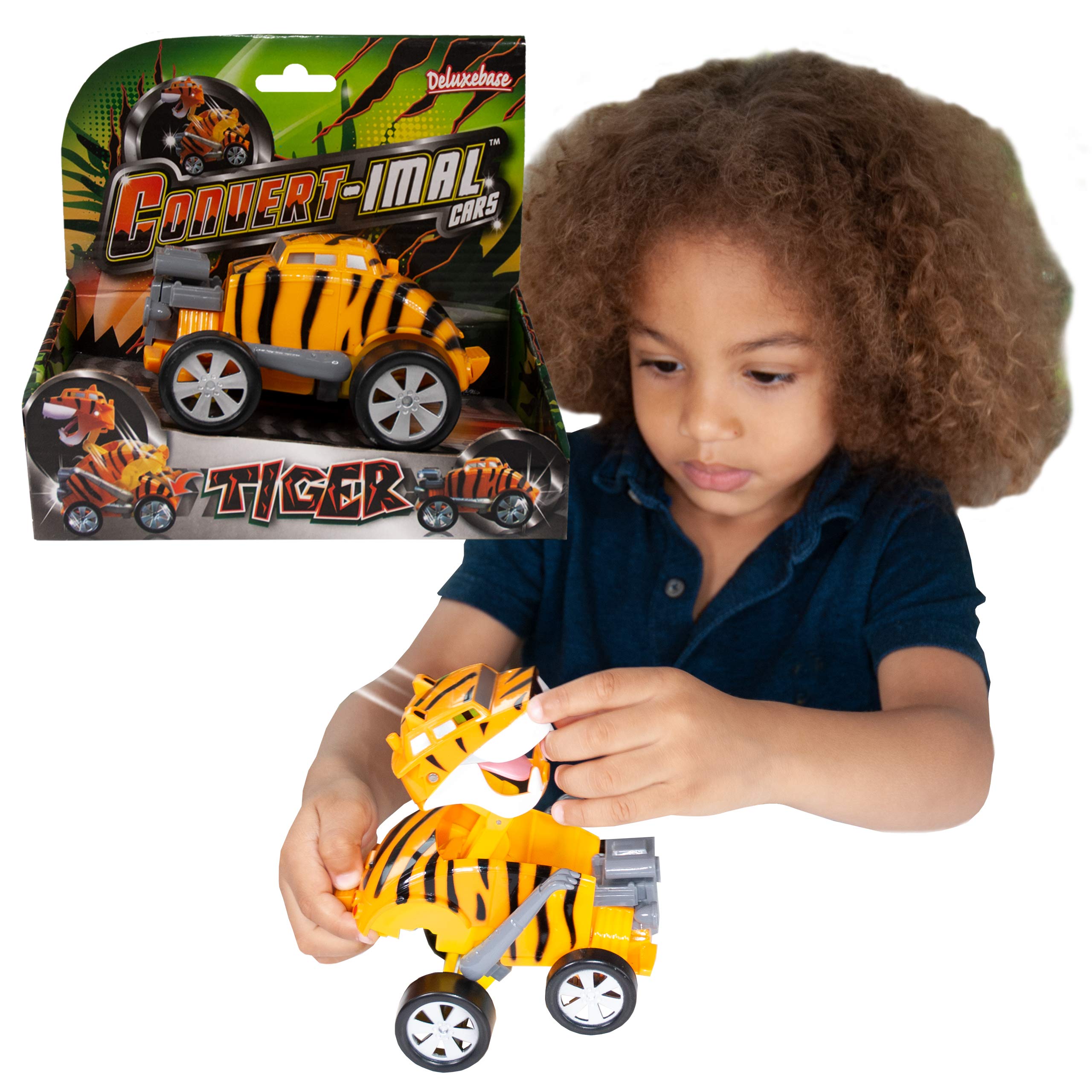 Deluxebase Convertimal - Tiger 2-in-1 Animal Transformer Car Toy for Kids. Fun Big Cat Themed Gift for Boys and Girls. Great for Birthday Presents, Party Favours & Stocking Fillers.
