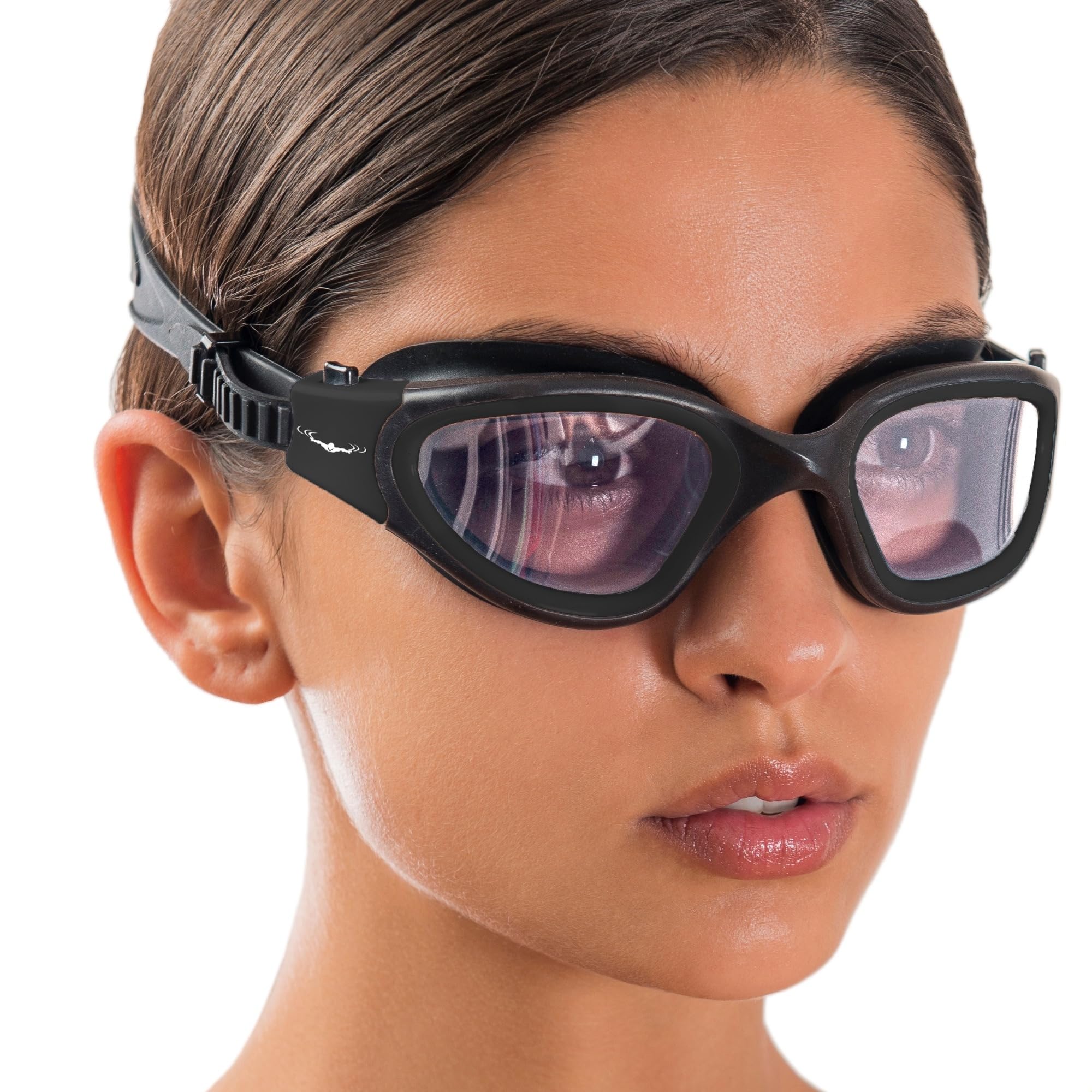 AqtivAqua Swimming Goggles Adult and Kids Goggles Kids 6-14 Men Women Swim Children Boys Girls DX-H (All Black frame, Silver case, Photochromic lens)