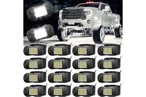 SHINIGHT 16 Pods White Rock Lights 6000K Pure White Super Bright Underglow Light,10FT/3M Extension Wires Each Light,36 LED SMD Chips,Waterproof IP68,Rock Lights for Trucks UTV ATV SUV Boats