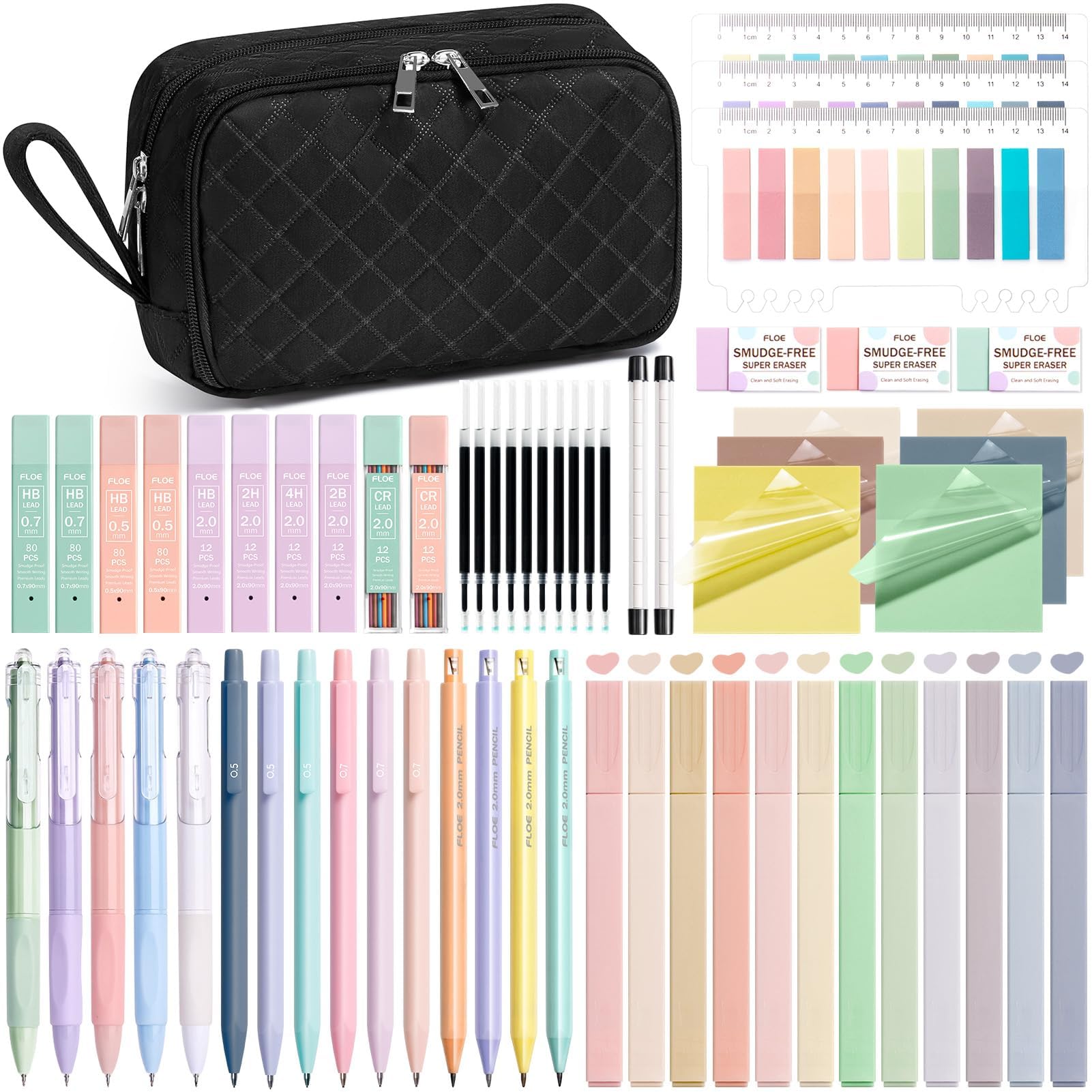 Photo 1 of 62PCS Aesthetic School Supplies with Cute Pencil Case, Pastel Highlighters Black Ink Gel Pens Mechanical Pencils Kit, Back to School Supplies College Essentials Preppy Stationary Set for Student Girls