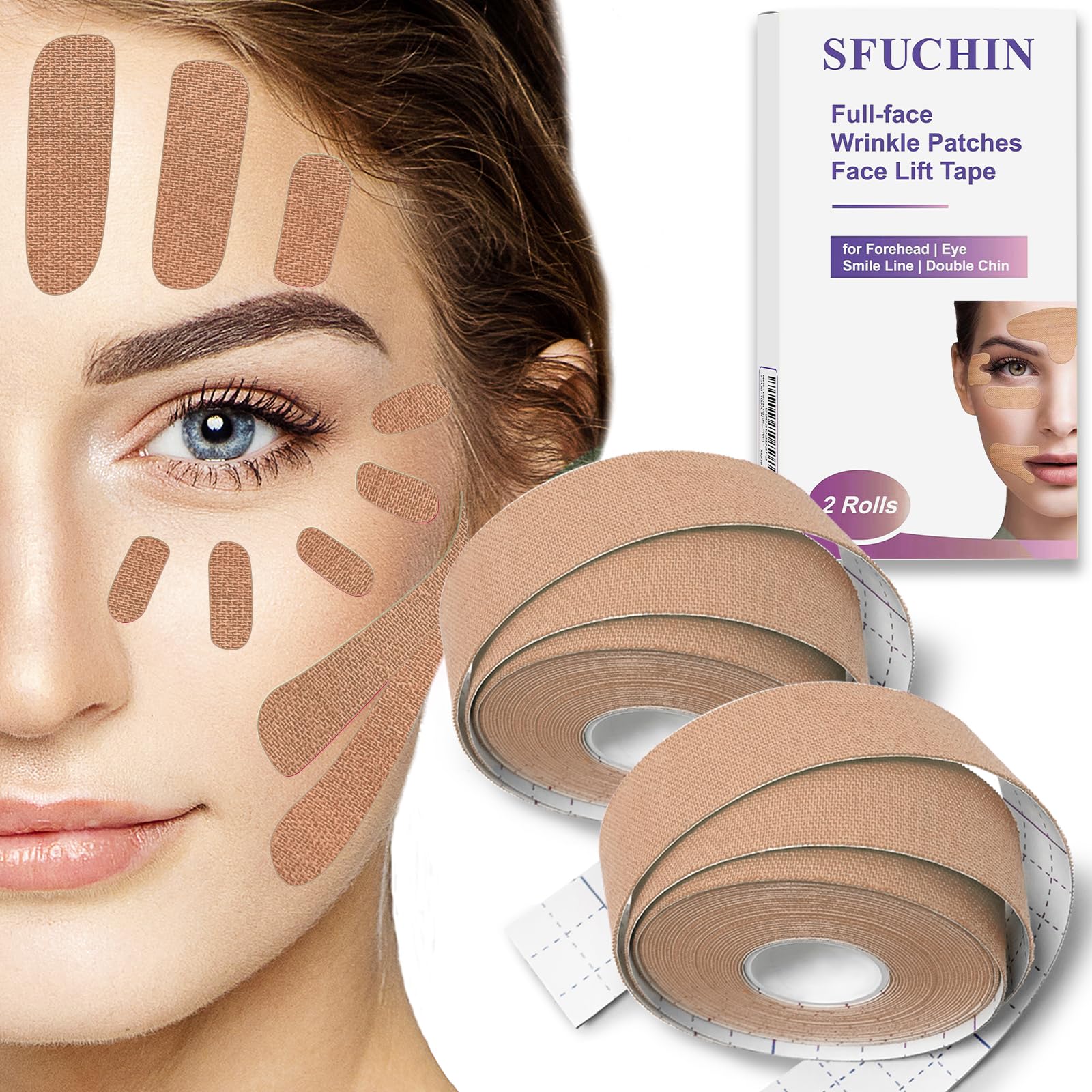 Facial Patches - Wrinkle Patch - Wrinkle Tape - Face Lifting Tape - Non-invasive wrinkle remover - Multifunctional High Elasticity Forehead Eyes Face Neck Lips Wrinkle Treatment - 2.5CM*1000CM