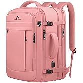Travel Laptop Backpack for Women, 50L Expandable Extra Large Backpack,Carry On Backpack, Water Resistant Big Bag Anti-Theft Business Daypack Fits 17 Inch Laptop with USB Port, Pink