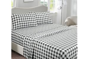 Briarwood Home 100% Cotton Printed Flannel Sheet Set 4 Piece Brushed Turkish Bedding Super Soft, Warm, Cozy, Deep Pocket & Breathable All Season Sheets & Pillow Set (Buffalo Grey, Queen)