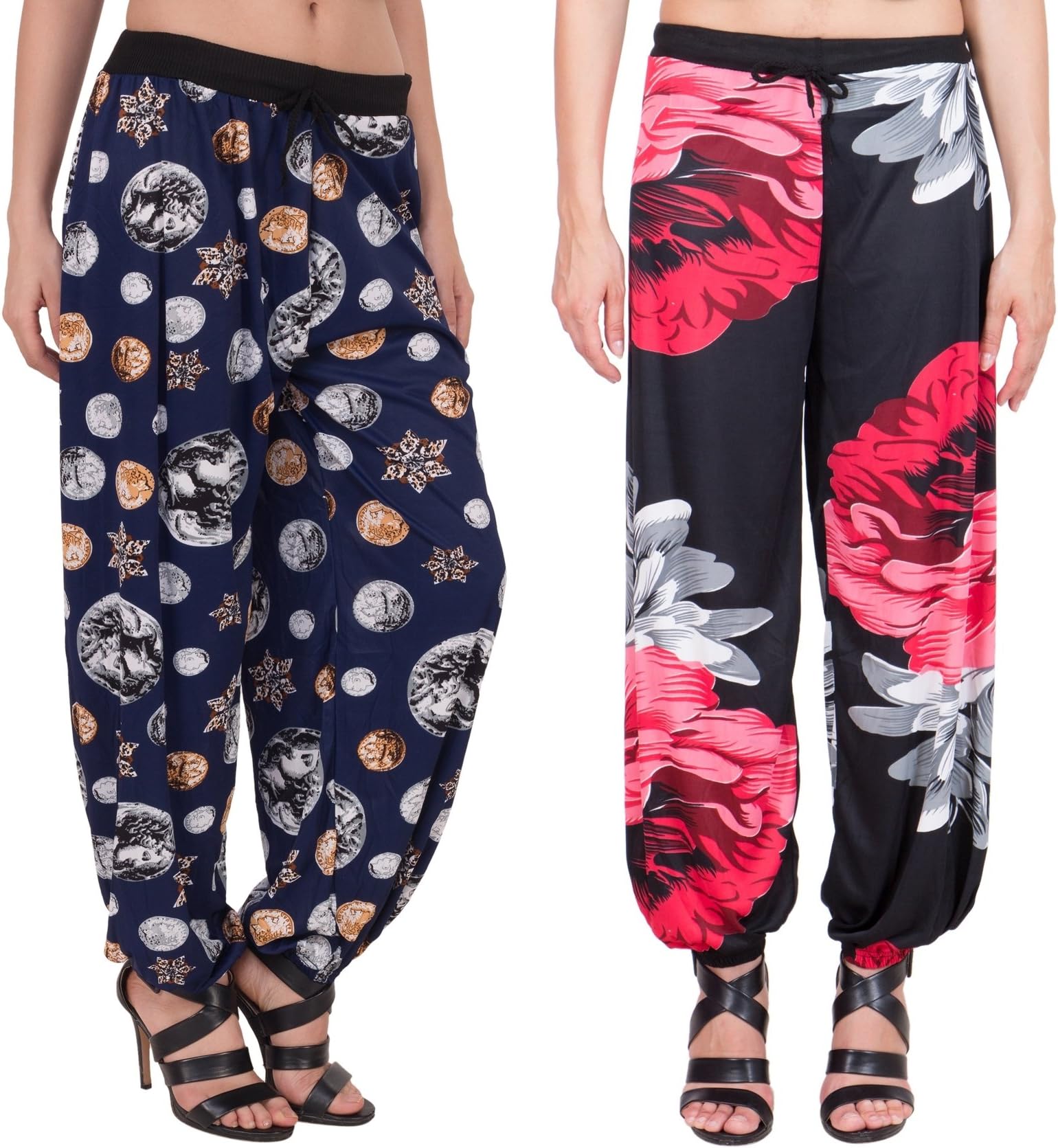 Adonia Women's Poly-Knit Lycra Printed Harem Pants ( Combo of 2 )