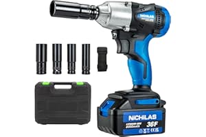 Nichilas Cordless Impact Wrench, 2 IN 1 Screwdriver Head, 21V electric power wrench, 420Nm High Torque, 4 Pole Motor, Include Battery & Charger & Carrying Plastic Box