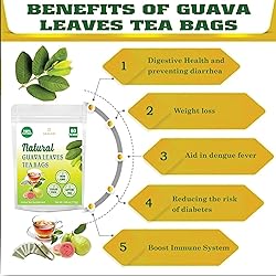 50 Premium Guava Leaf Tea Bags, 100% Natural and