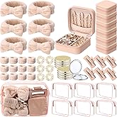 Suncalla Spa Party Favors Sleepover Party Supplies Bow Headband Wristband Scrunchies Hair Clip Jewelry Case Makeup Bag Mirror for Women Bridesmaid Gifts Graduation Gift(Beige,48 Pcs)