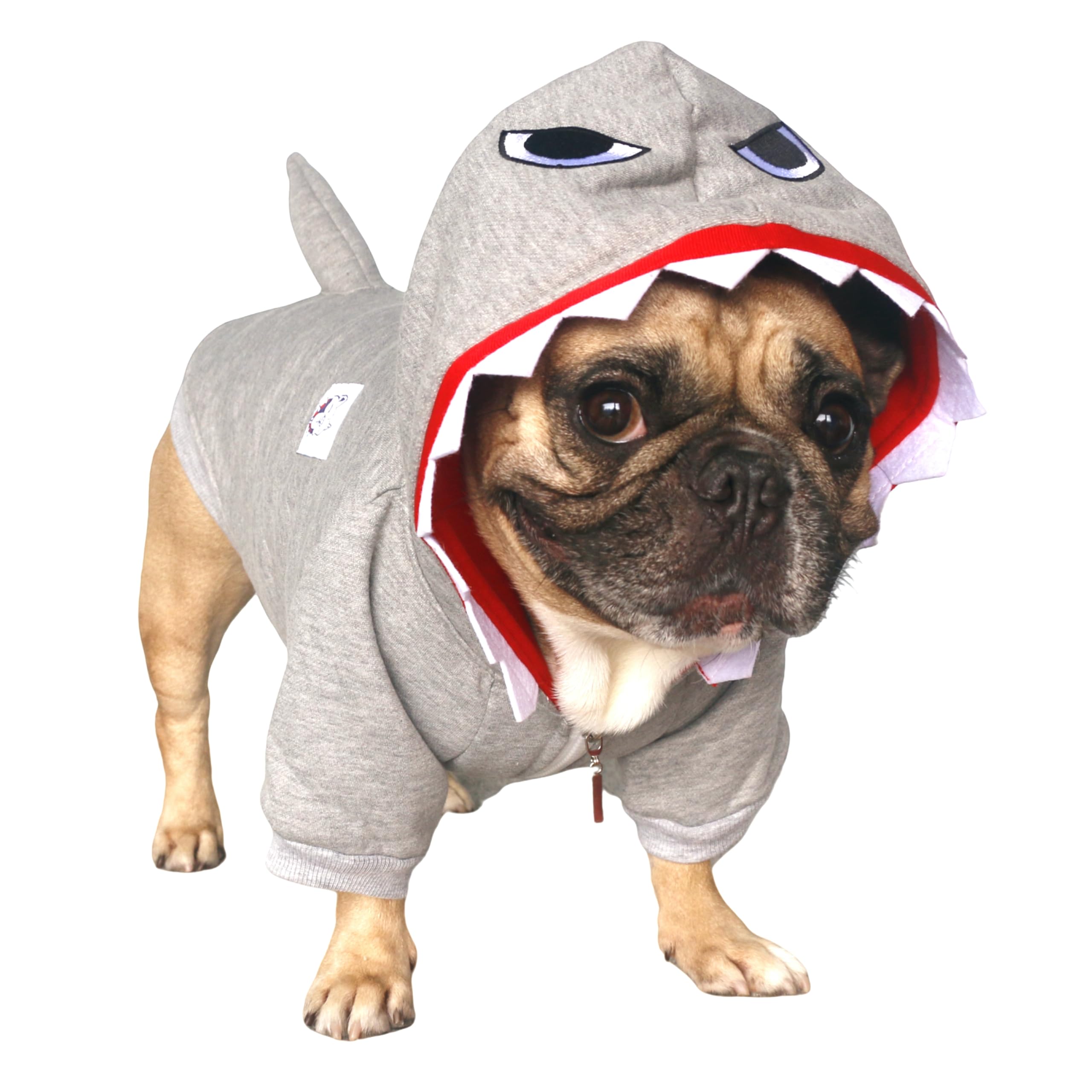 iChoue Shark Dog Halloween Costumes Clothes Sweater Cute Funny for French Bulldog Cold Weather Winter Coats Hoodies Frenchie English Pug Pitbull Corgi Puppy - Grey/Small