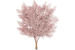 Sawowkuya 24 Pcs Rose Gold Glitter Christmas Tree Picks Artificial Pine Needles Branches Xmas Floral Picks Sprays for Christmas Tree Decorations Home Wedding Office Decor