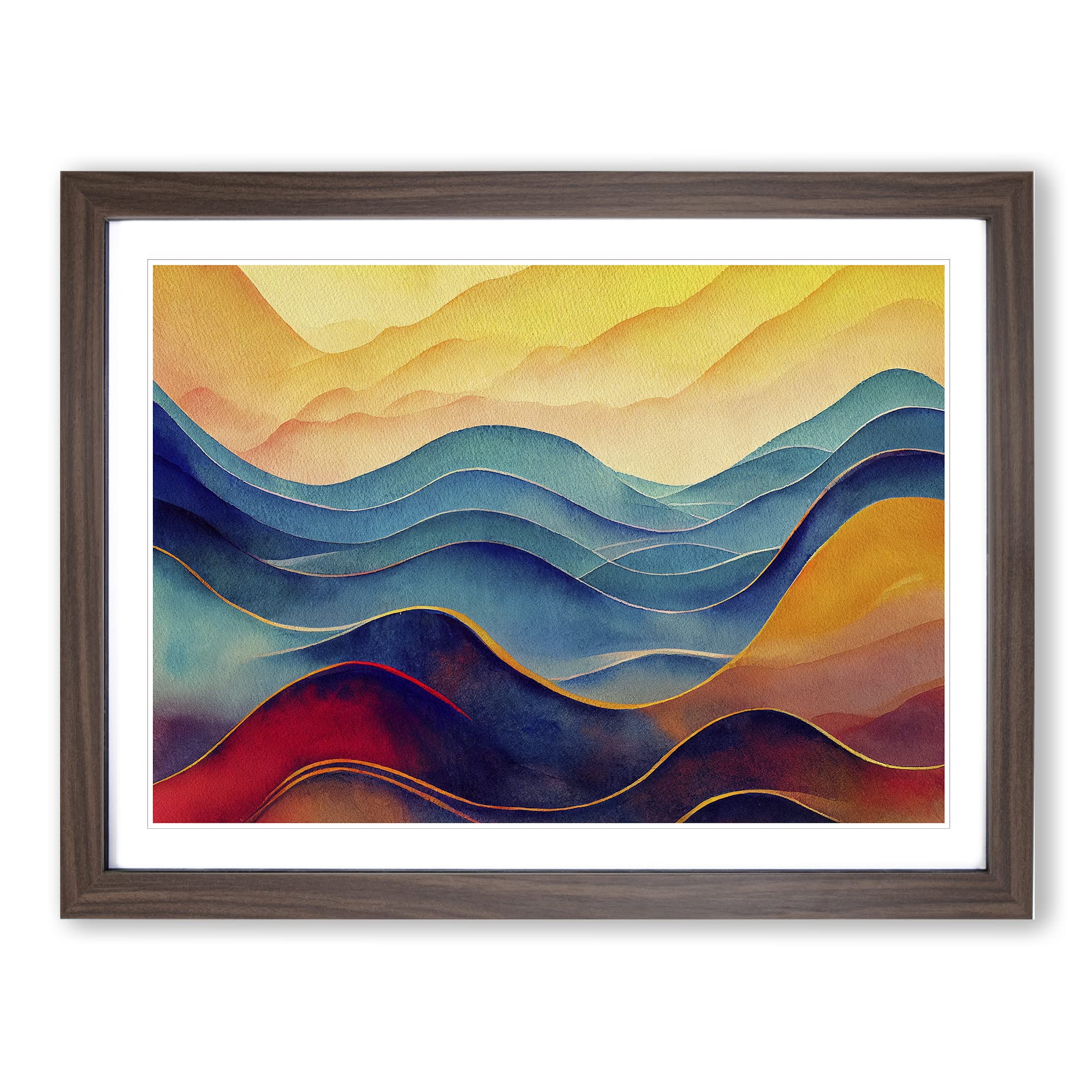Watercolour Soundwave Art Vol.4 Abstract Framed Print | A4 Walnut Framed Wall Art | Ready to Hang | Abstract Historical Picture | Living Room Bedroom Lounge Office