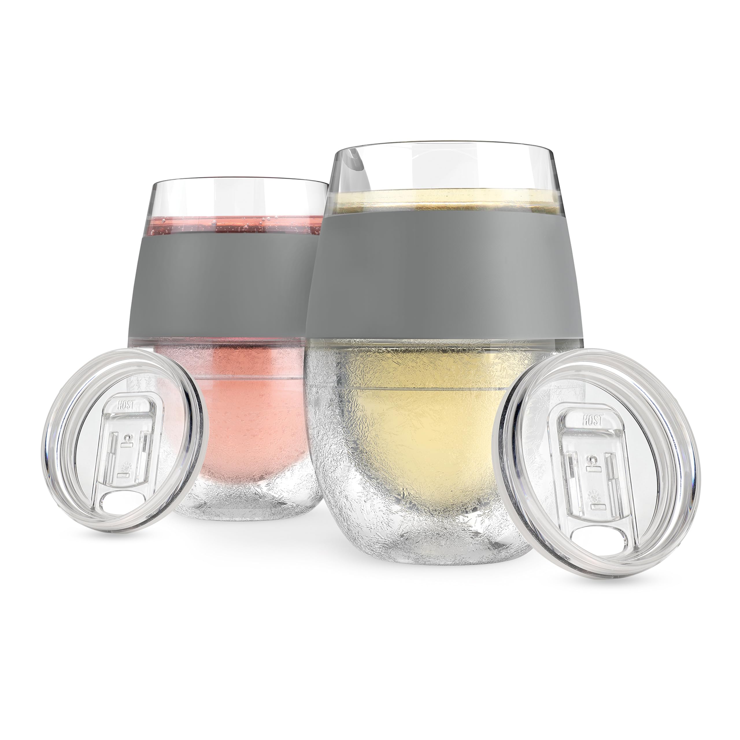 HOST Freeze Wine Glasses with Lids, Insulated Cooling Cups with Freezing Gel, Wine Tumbler Gifts for Women, Freezable Tumblers for Cocktails, Outdoor Party, and Home Bar Gifts, 8.5 oz Set of 2, Gray