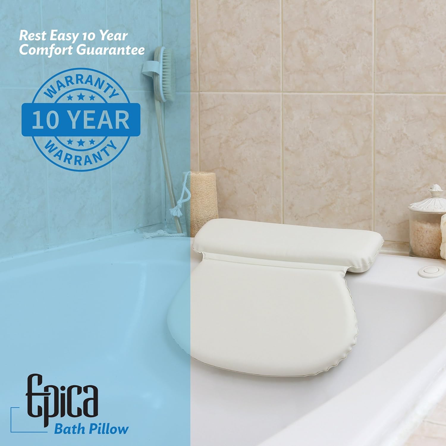 Epica 2X-Thick Luxury Spa Bath Pillow, SuperGrip Suction Cups: Home & Kitchen